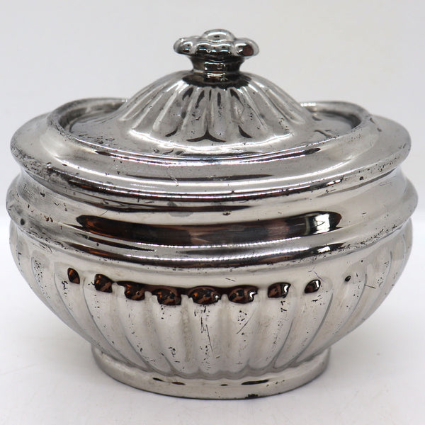 English Georgian Silver Luster Pottery Covered Sugar Bowl