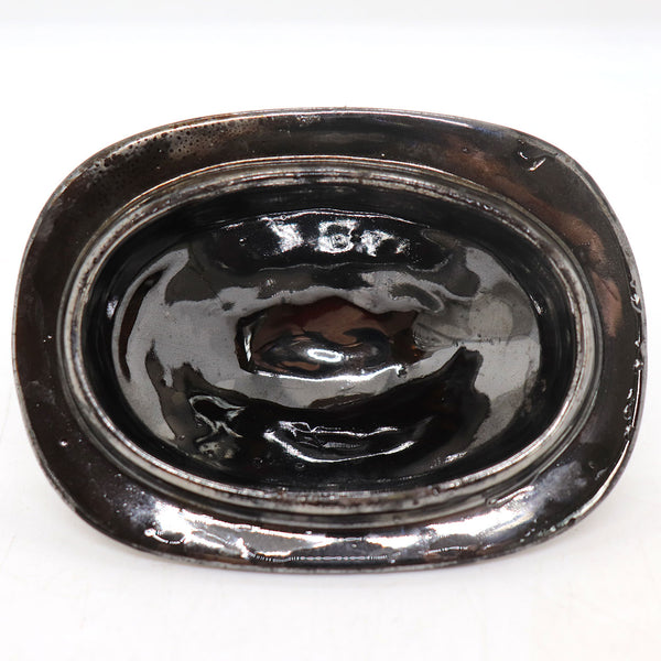 English Georgian Silver Luster Pottery Covered Sugar Bowl