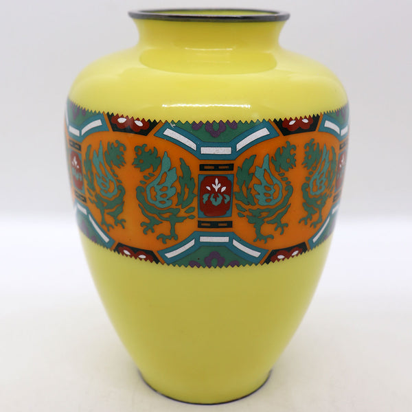 Small Vintage Japanese Cloisonne Enamel Yellow Vase