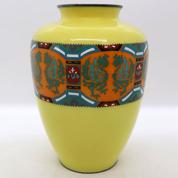 Small Vintage Japanese Cloisonne Enamel Yellow Vase