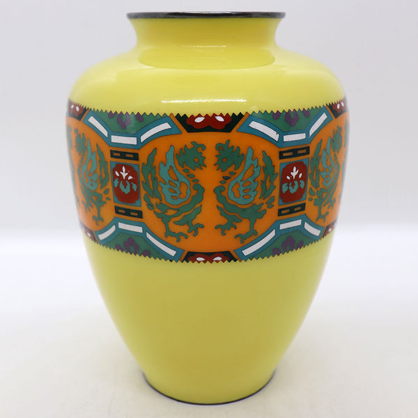 Small Vintage Japanese Cloisonne Enamel Yellow Vase