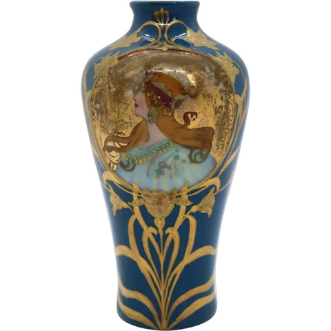 German Gebruder Heubach Porcelain Parcel Gilt Cabinet Vase