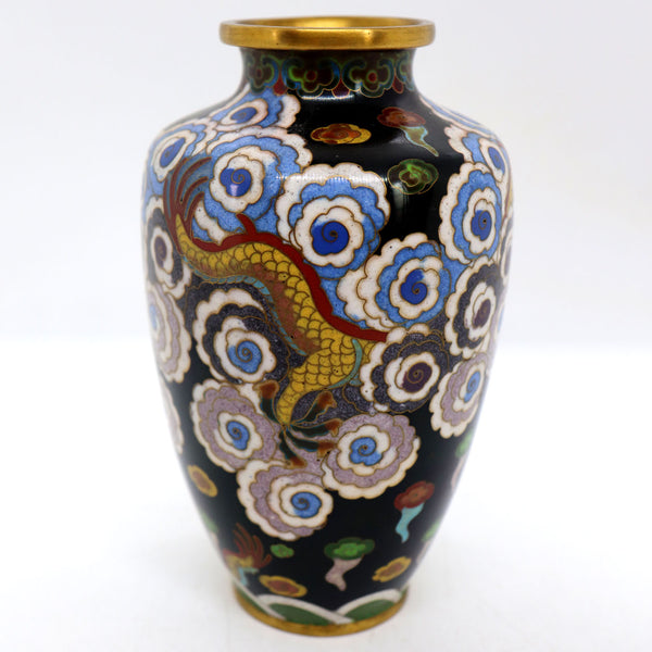 Small Chinese Qing Cloisonné Enamel and Brass Dragon Vase