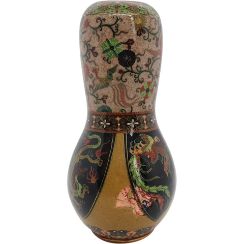 Japanese Meiji Ginbari Cloisonné and Goldstone Double Gourd Bud Vase