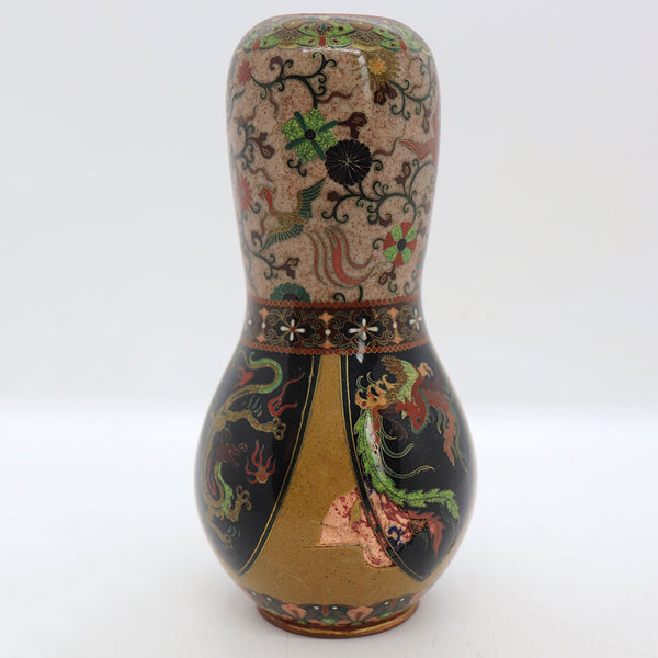 Japanese Meiji Ginbari Cloisonné and Goldstone Double Gourd Bud Vase