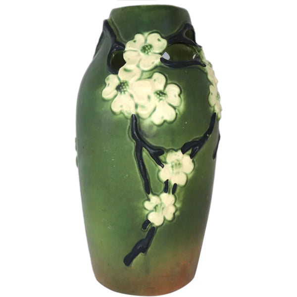 Large American Roseville Pottery Green Dogwood II Reticulated Vase