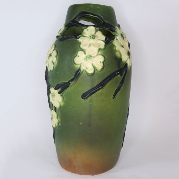Large American Roseville Pottery Green Dogwood II Reticulated Vase