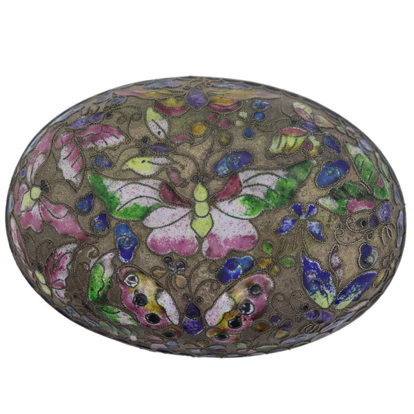 Chinese Cloisonne Enamel on Metal Oval Butterflies Desk Box