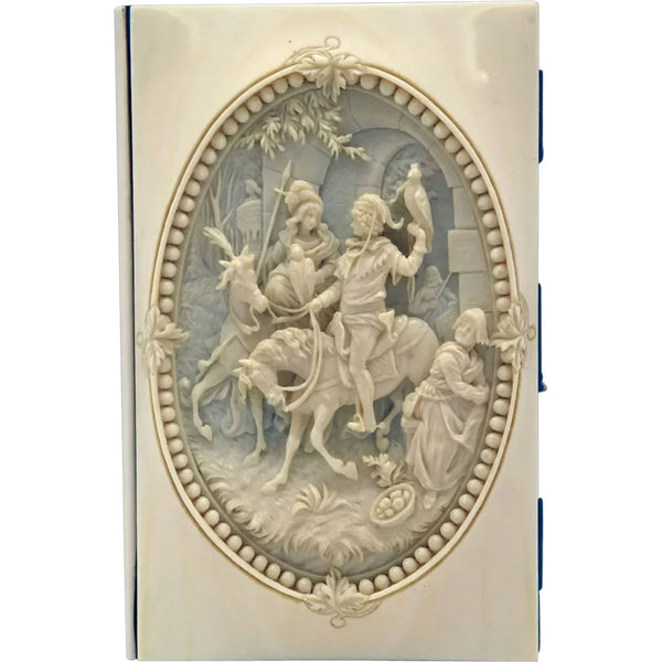 Fine Continental Carved Ivory Cased Notebook / Aide-Memoire and Pencil