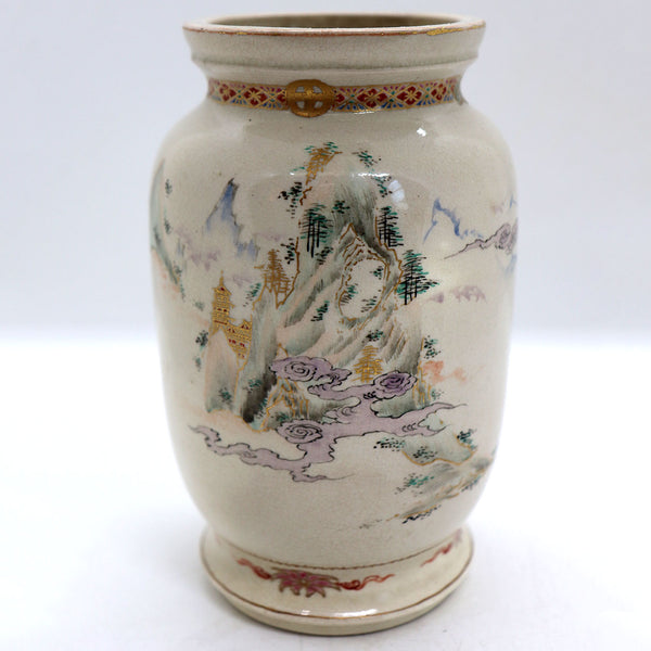 Japanese Meiji Satsuma Gilt Pottery Crane Rider Cabinet Vase