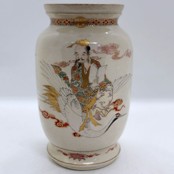 Japanese Meiji Satsuma Gilt Pottery Crane Rider Cabinet Vase