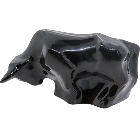 French Baccarat Crystal Black Charging Bull Figurine