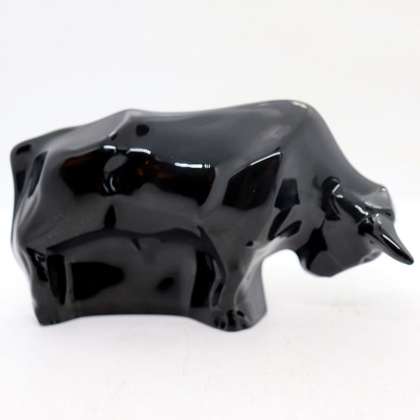 French Baccarat Crystal Black Charging Bull Figurine