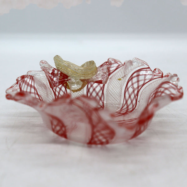 Small Vintage Italian Murano Zanfirico Glass Leaf Form Bowl
