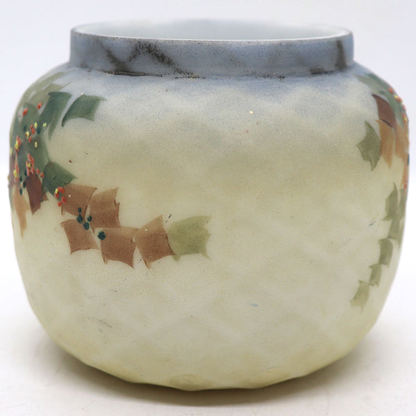 American Mount Washington Painted Satin Glass and Silverplate Vanity Jar