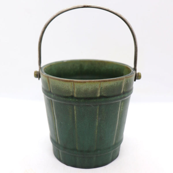 American Fulper Pottery Matte Green Glaze and Silverplate Ice Bucket