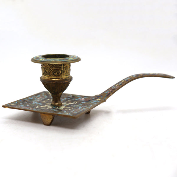 French Champleve Enamel and Bronze Chamberstick Candlestick