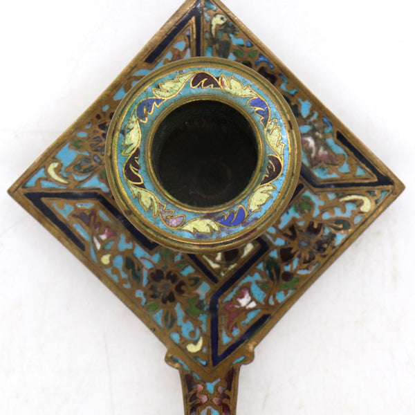 French Champleve Enamel and Bronze Chamberstick Candlestick
