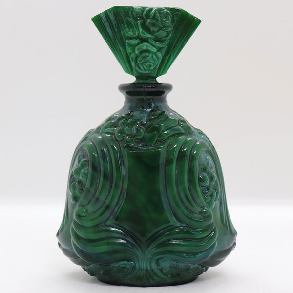 Bohemian Art Deco Malachite Green Glass Perfume Scent Bottle