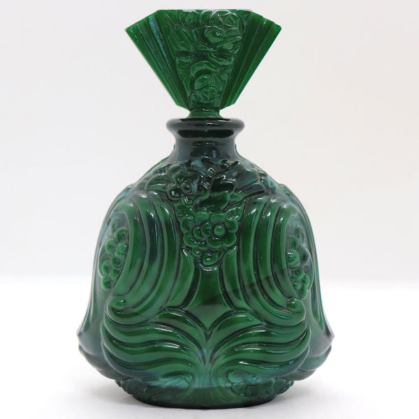 Bohemian Art Deco Malachite Green Glass Perfume Scent Bottle
