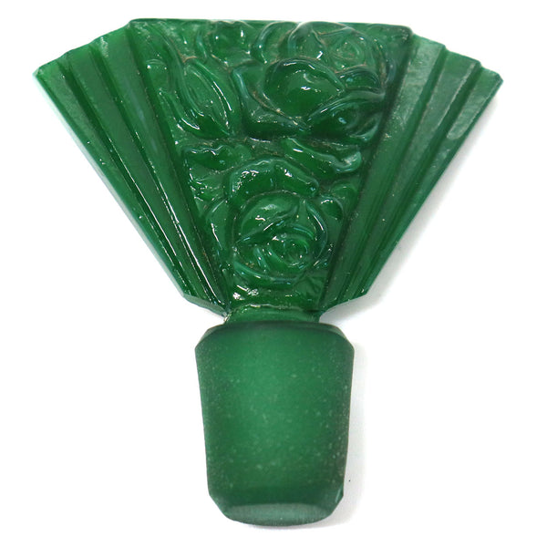 Bohemian Art Deco Malachite Green Glass Perfume Scent Bottle