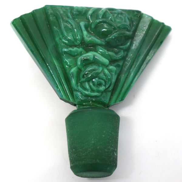 Bohemian Art Deco Malachite Green Glass Perfume Scent Bottle