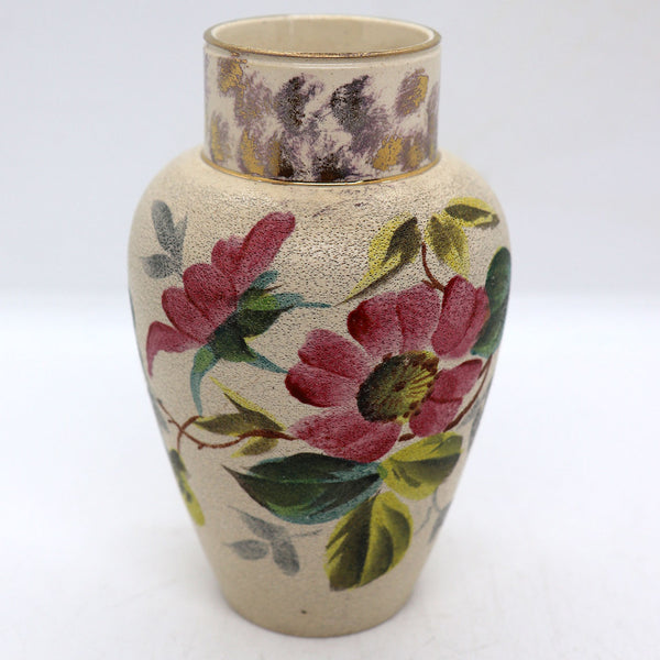 English Victorian Creamware Pottery Floral Cabinet Vase