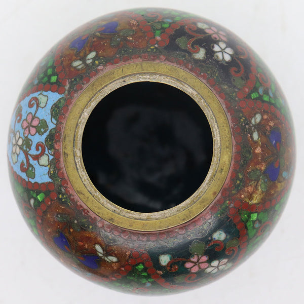 Japanese Meiji Ginbari Cloisonné Enamel, Goldstone and Bronze Koro Jar