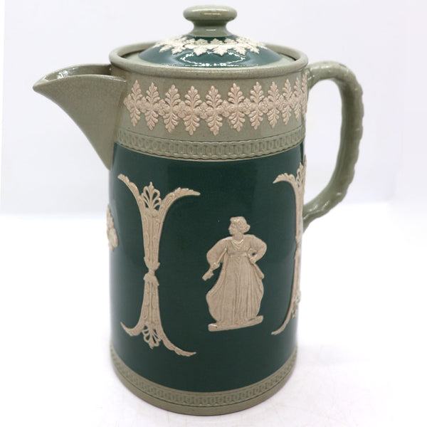 English James Dudson Green Jasperware Pottery Coffee Pot