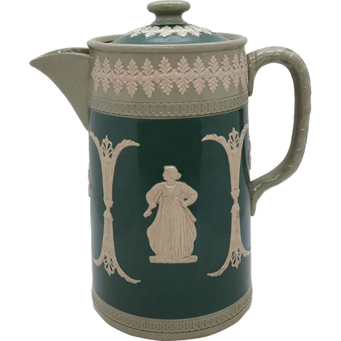 English James Dudson Green Jasperware Pottery Coffee Pot