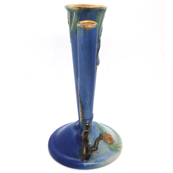 American Roseville Pottery Blue Pine Cone Triple Bud 113-8 Vase