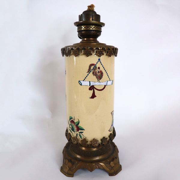 French Longwy Pottery Bronze Mounted Kerosene Table Lamp Base