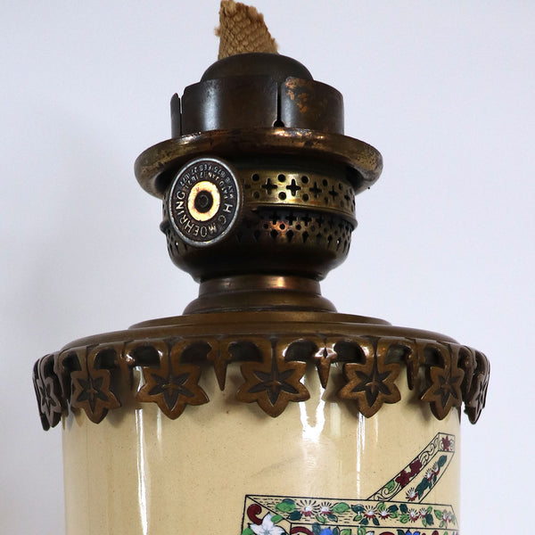 French Longwy Pottery Bronze Mounted Kerosene Table Lamp Base
