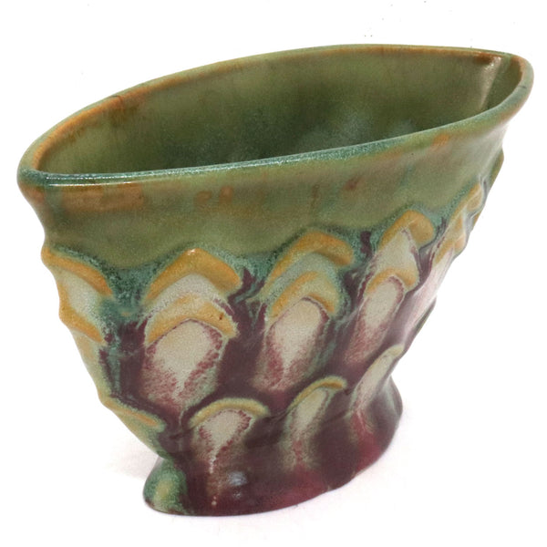 American Fulper Green Crystalline and Rose Flambe Pottery Pillow Vase