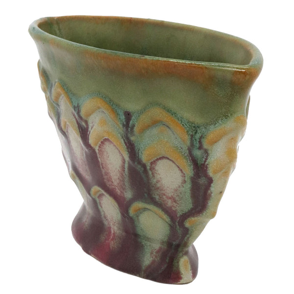 American Fulper Green Crystalline and Rose Flambe Pottery Pillow Vase