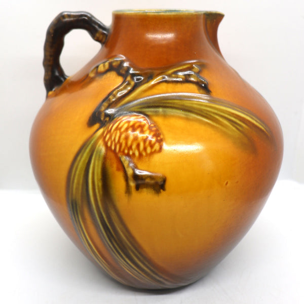 Early American Roseville Pottery Brown Pine Cone Ewer 708-9 Pitcher