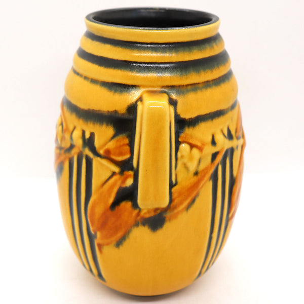 American Roseville Pottery Yellow Laurel Buttress Handle 670 Vase