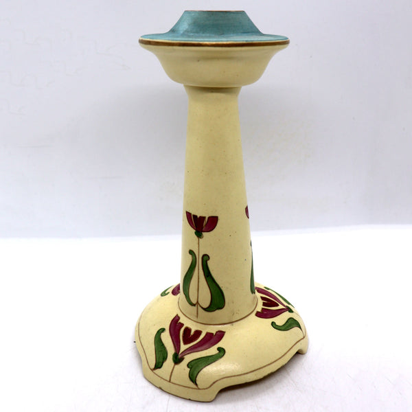 American Roseville Pottery Creamware and Gilt Tulip Candlestick