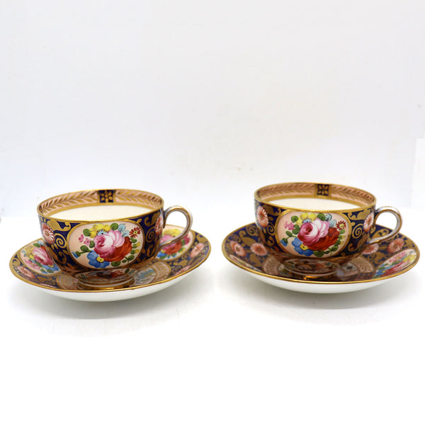 Pair of English Swansea Porcelain Imari Pattern Teacups and Saucers