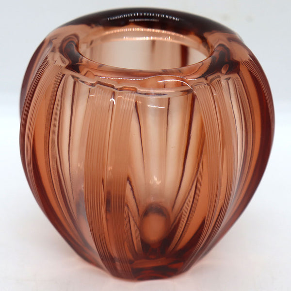 Small Bohemian Moser Blown Glass Amber Globe Vase