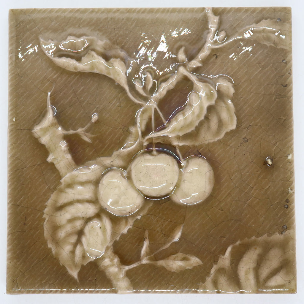 American U.S. Encaustic Tile Co. Pottery Brown Cherry Branch Tile