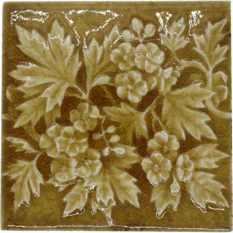 American Providential Tile Works Pottery Brown Floral Foliate Tile