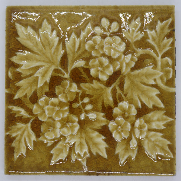 American Providential Tile Works Pottery Brown Floral Foliate Tile
