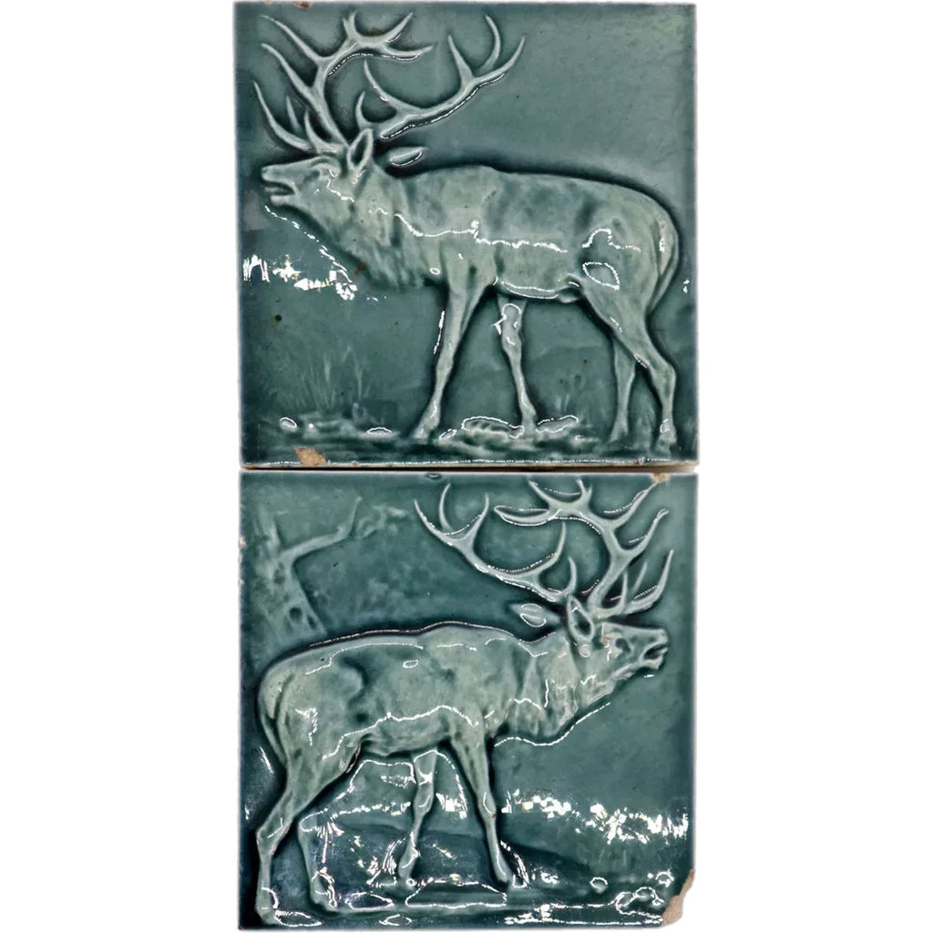 Set of Two American Hamilton Tile Works Pottery Blue Green Glaze ...