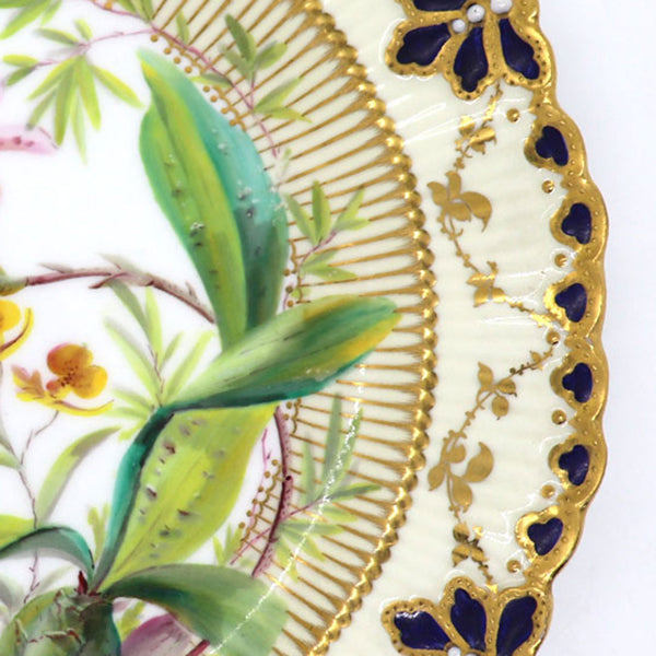 English Royal Crown Derby Henry Deakin Gilt Porcelain Orchid Botanical Plate