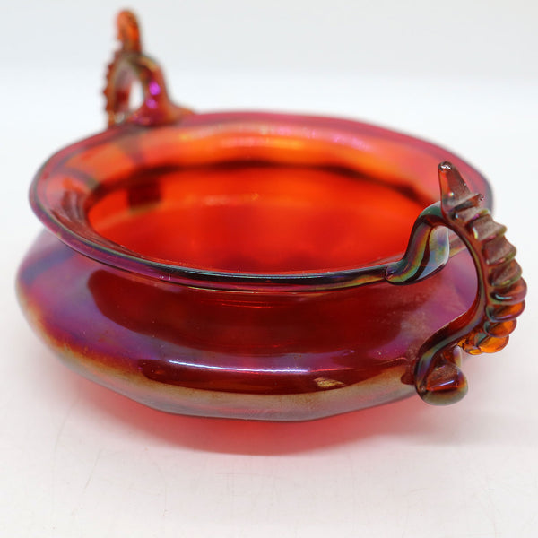 Small Italian Venetian Glass Iridescent Ruby Red Two-Handle Bowl