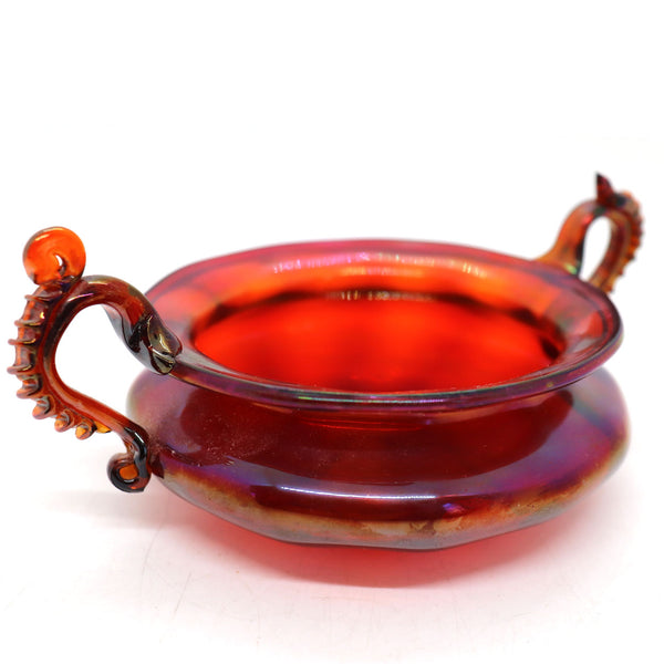 Small Italian Venetian Glass Iridescent Ruby Red Two-Handle Bowl