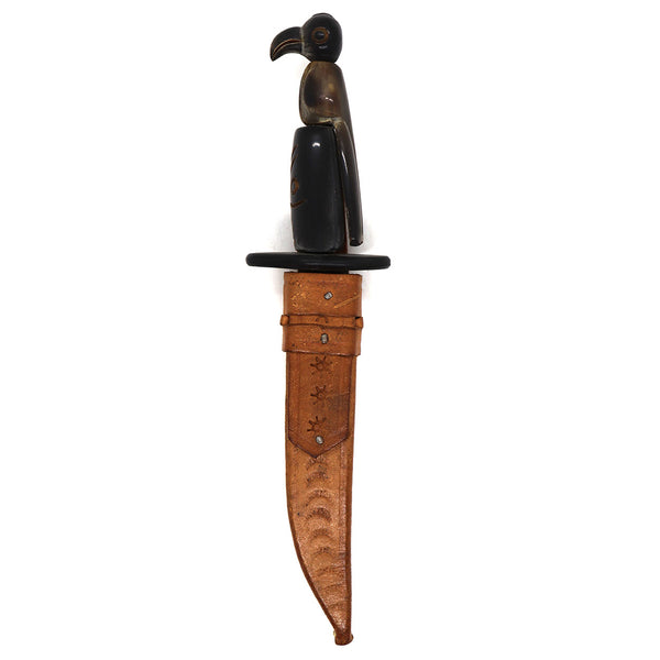 Guatemalan Chichicastenango Horn and Leather Bird Handle Knife
