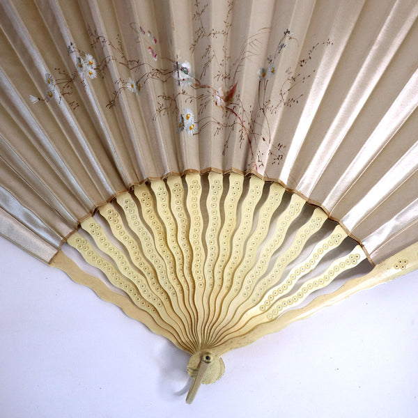 Two Vintage Japanese Hand Painted Silk and Ivory Folding Fans