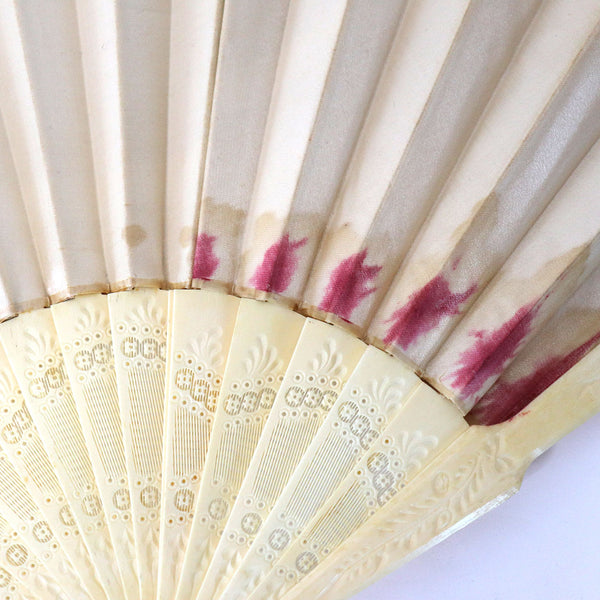 Two Vintage Japanese Hand Painted Silk and Ivory Folding Fans